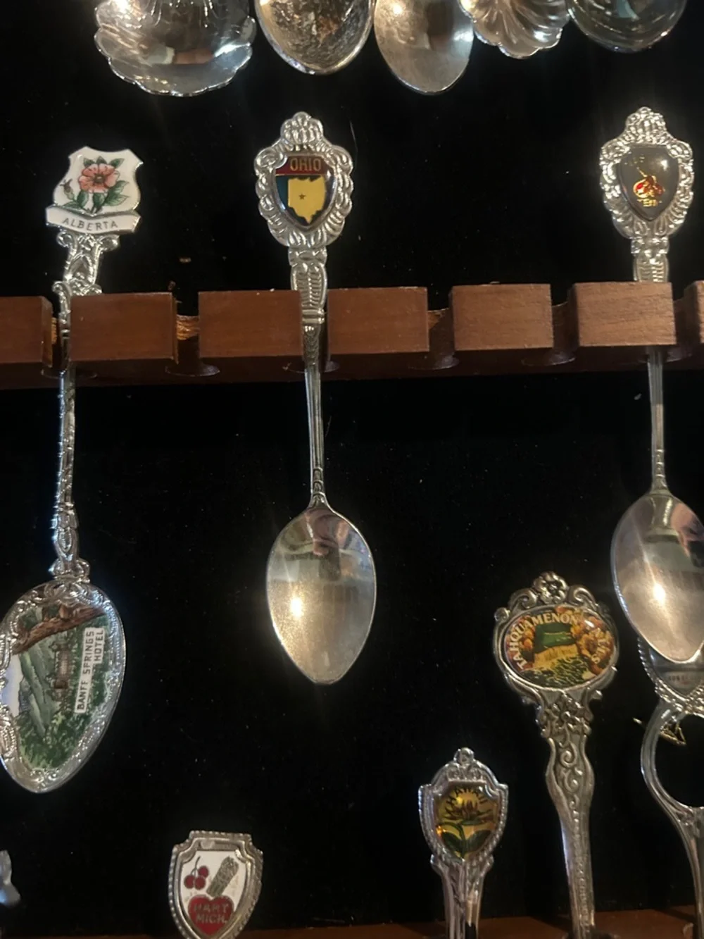 Collector’s Display Case of Decorative 26 Souvenir Spoons
